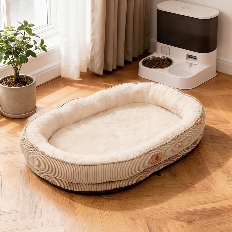 Corduroy Pet Bed, Large (12.5cm H x 75cm W x 60cm D), Brown
