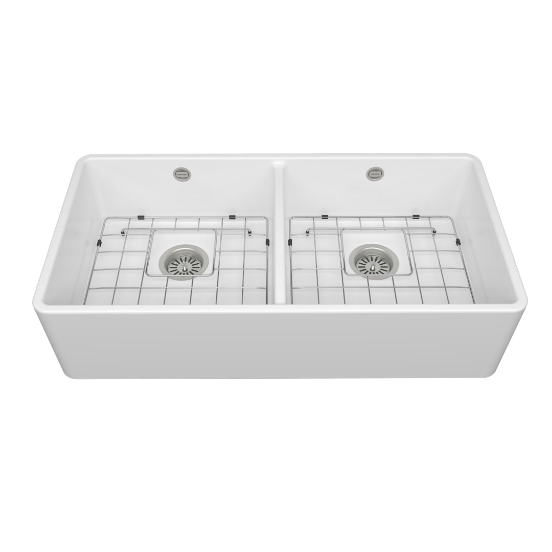 Lusso 90D Ceramic Kitchen Sink, White, Bottom Grid - 895x480mm