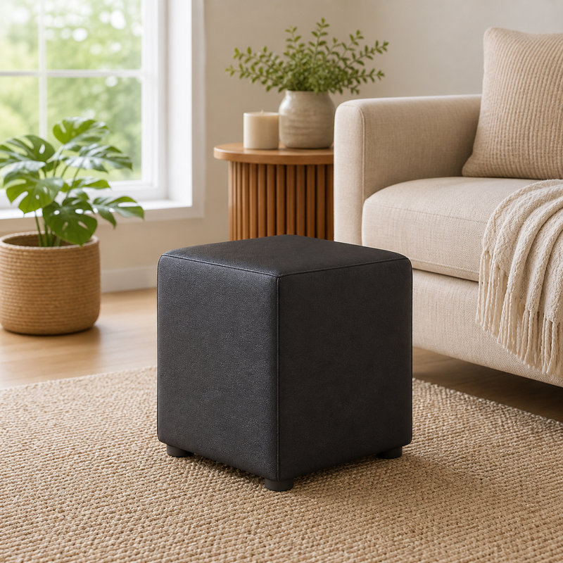 Manufactured Wood Accent Stool, Black, Style Leather