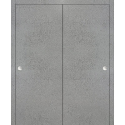 Sliding Closet Bypass Doors | Planum 0010 Concrete | Sturdy Top Mount Rails Moldings Trims Hardware Set | Wood Solid Bedroom Wardrobe Doors