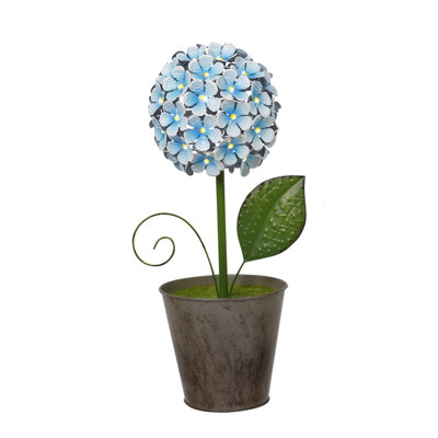 10.5-Inch Lighted Blue Metal Hydrangea Tabletop Decor – 51 Warm White LEDs & Integrated 6-Hour Timer