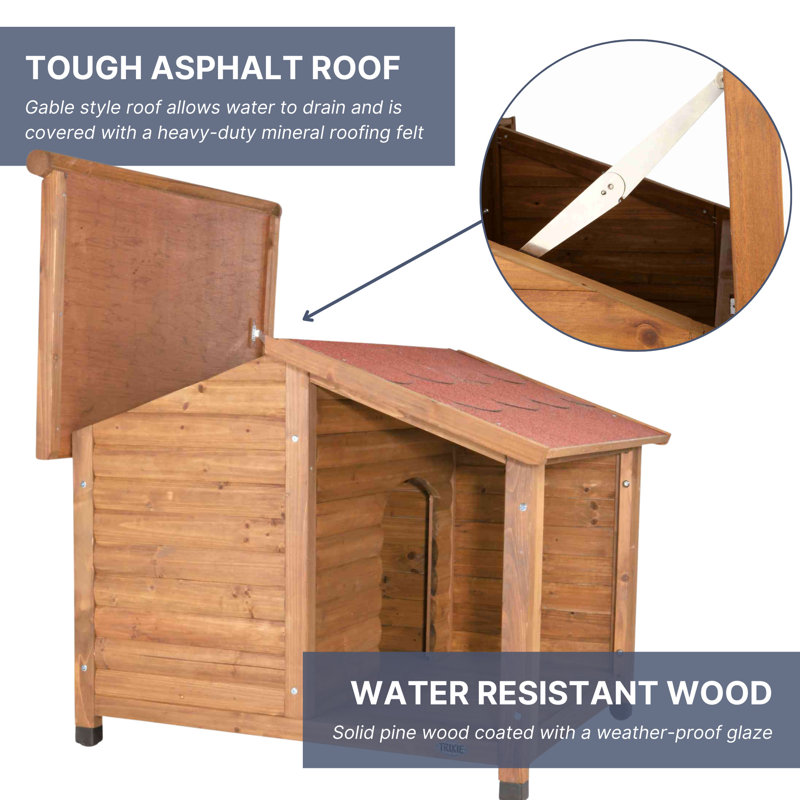 Medium Weatherproof Pine Wood Outdoor Dog House with Raised Floor