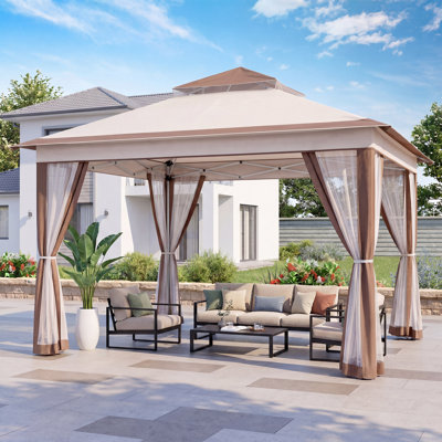 Tente de jardin pliable instantanée de 3,35 m x 3,35 m avec moustiquaire