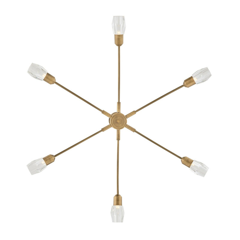 Atera 6 - Light Steel Dimmable Sputnik Modern Linear Chandelier, Heritage Brass, 9.5" H x 45" W x 45" D
