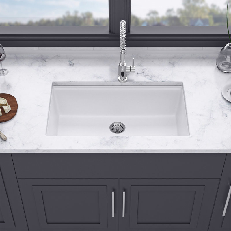33'' L Single Bowl Quartzite Kitchen Sink, White