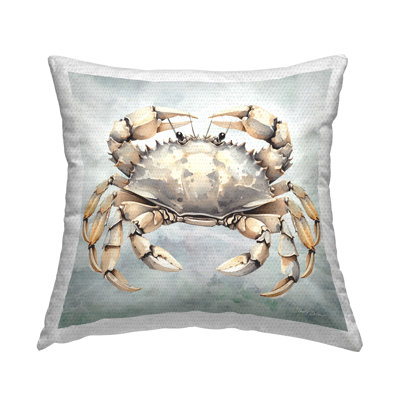 Detailed Crab on Grey Outdoor Printed Pillow by Nicole Decamp
