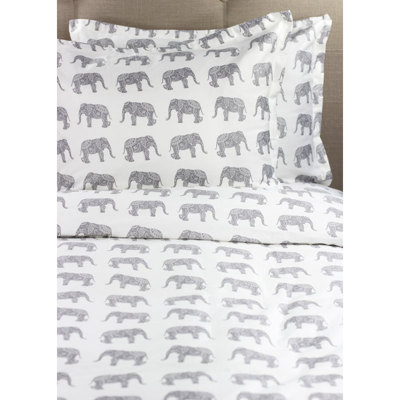 Elephant Animal Print Duvet Cover, Twin Duvet Cover + 1 Standard Sham, Gray