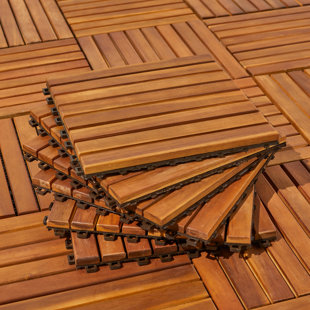 Ensemble de 10 tuiles de terrasse à 8 lattes en acacia emboîtables (Ensemble de 10)