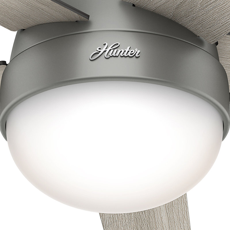 46" Anslee Standard Ceiling Fan with Pull Chain and Light Kit Included, Silver with Light Grey Oak / Grey Walnut Blades