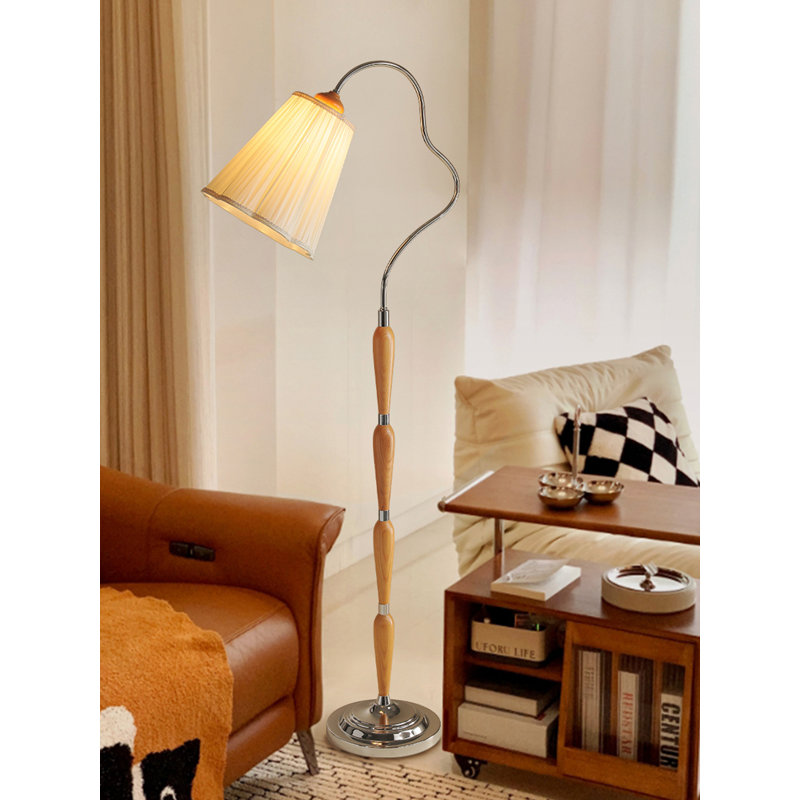 Lampe sur pied en bois massif, quincaillerie et tissu de style rétro français chinois, Argent argent