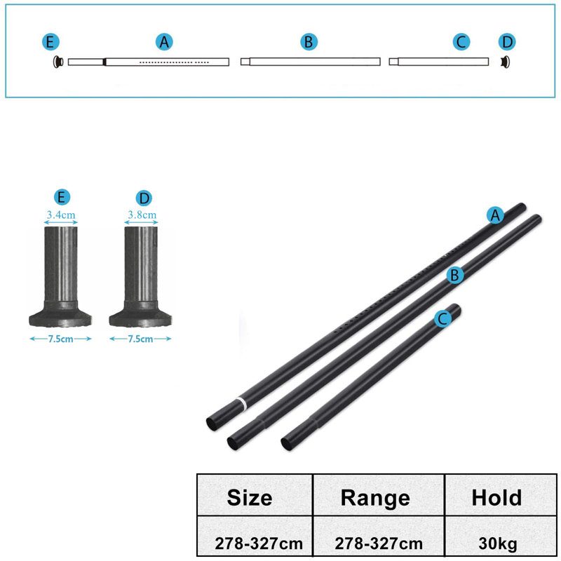 Tension Curtain Rod, 7.50cm H x 327cm W x 7.50cm D, Black