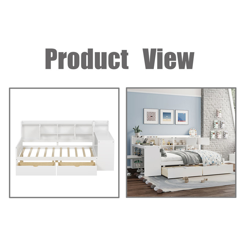 Lit de jour en bois en L, Blanc, Lit double