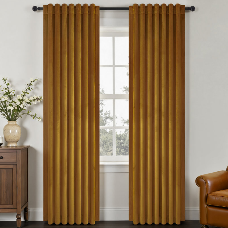 Alicea Velvet 100% Blackout Thermal Curtain Panel , 52" W x 108" L, Gold