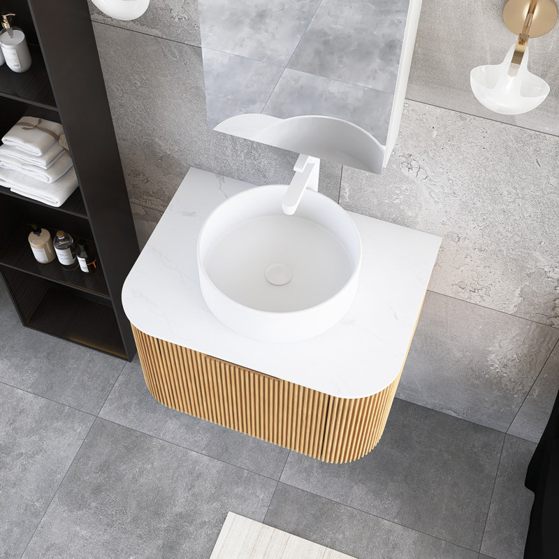 24" Bathroom Wall-Mounted Vanity With Sink, Brown