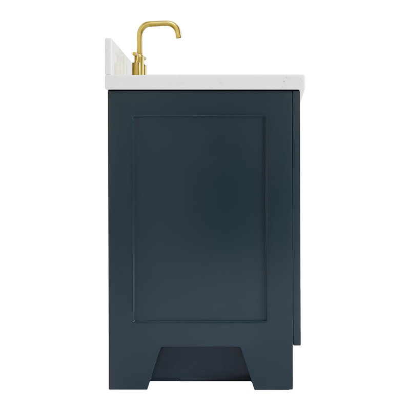 Freitas 48'' Solid Wood Single Bathroom Vanity, Gray, Rectangle, White Quartz
