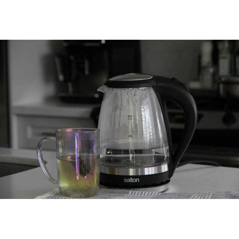 1.6 Qt Glass and Stainless Steel Electric Kettle with Blue Illumination