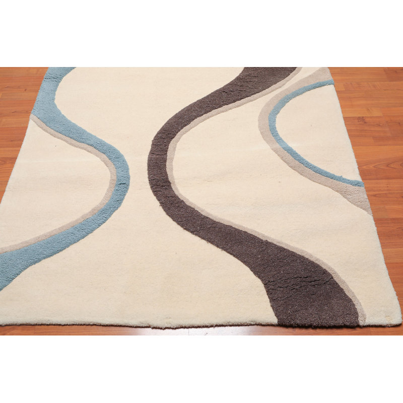Tapis brun clair/ivoire en laine touffeté à la main traditionnel oriental Baptiste