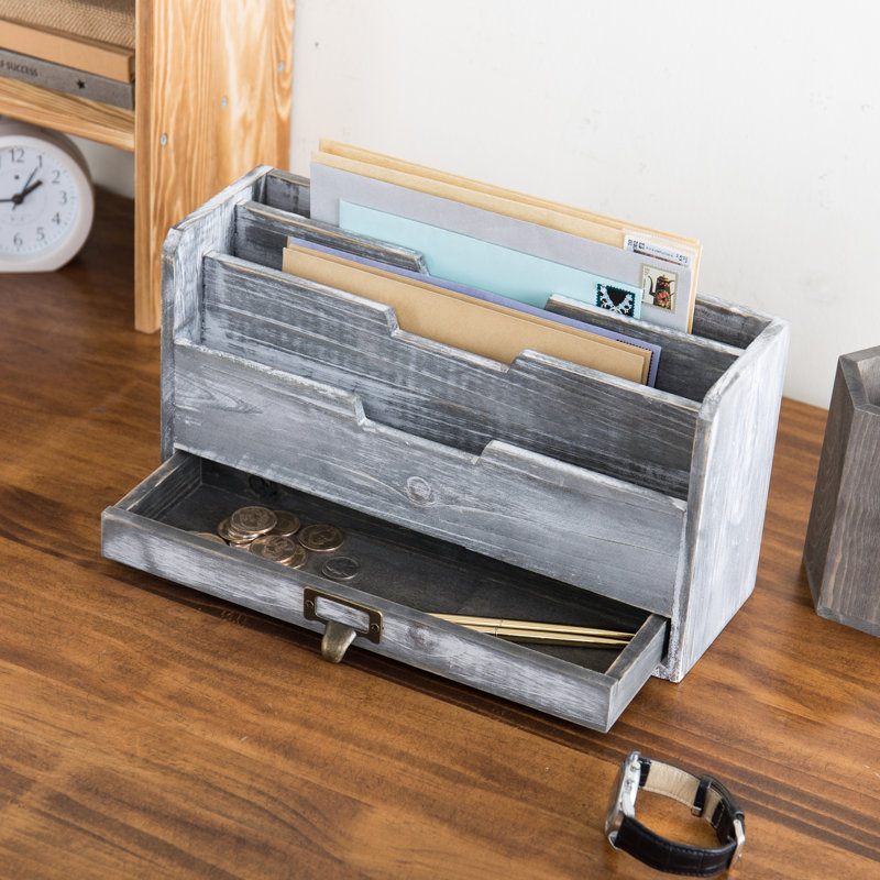 Stonefort Wood 3 Slot Office File Organiser, Grey