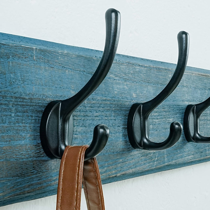 17.4" Long 5-Double-Hooks Wooden Coat Rack Wall Mount, Blue