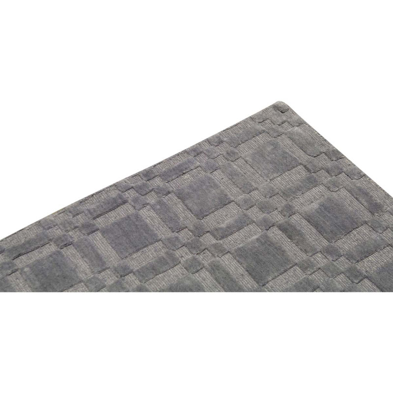 Tapis gris noué à la main de conception unique 3 pi 11 po x 4 pi 11 po