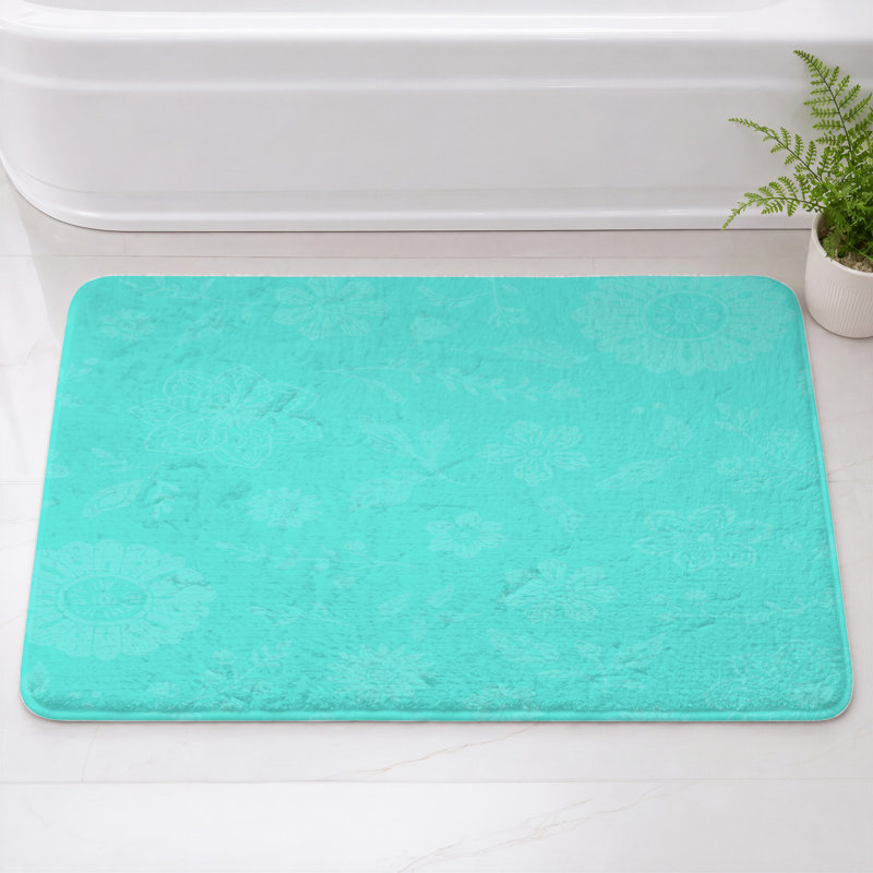 Tapis de bain à motif floral, 24 po L x 17 po L, Dark Red Medium Red