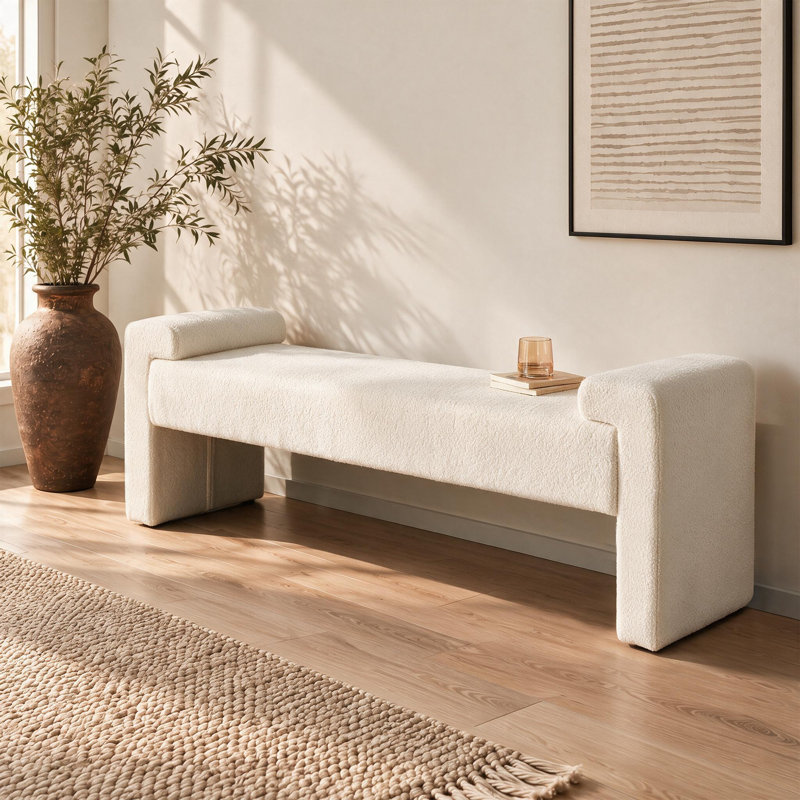 Banc rembourré l 59,4 po, Blanc, Blanc