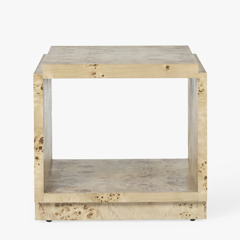 Wesley Single Acacia Wood Burl Side Table Natural Finish with Storage Square Plinth Accent Table, Light Burl