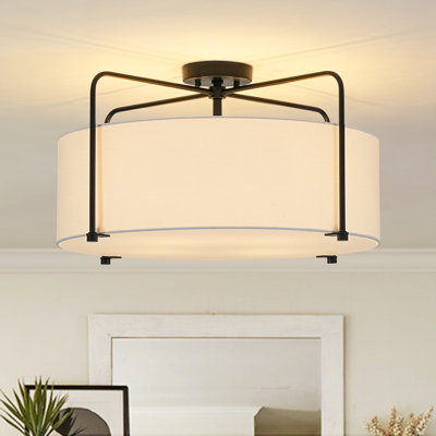 Plafonnier semi-encastré cylindrique en tissu 4 lumières