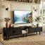 146-180CM Extendable Rattan Effect TV Stand With Solid Wood Legs, Adjustable Width Media Console With 2 Doors & 2 Drawers (Fits Up To 75" TV)-1161213483