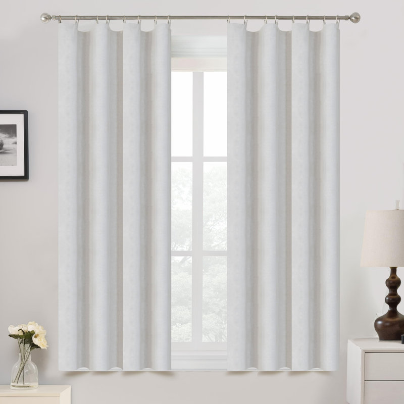 100% Blackout Curtain Liners for Bedroom Noice Reducing Thermal Insulated Liners for Living Room with 18 Pcs Rings 2 Panels Set