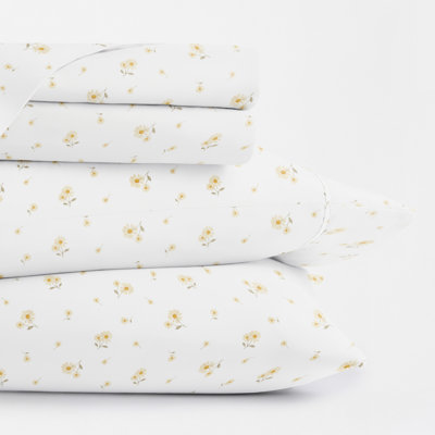 4 Piece Ditsy Pattern Sheet Set Bedding, Yellow Daisies, Full