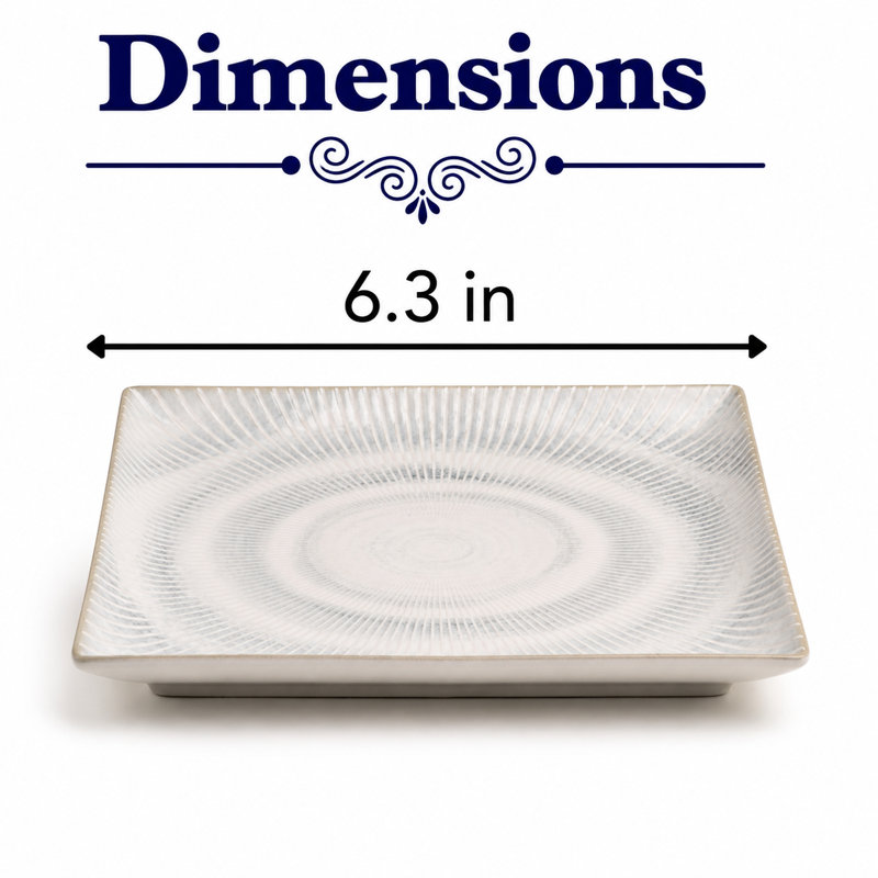 Assiette carrée en porcelaine Paros-Shell Aqua Premium Juliet | Va au micro-ondes et au lave-vaisselle, 6,3 x 6,3 x 0,63 po