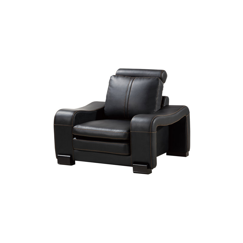 Fauteuil club et repose-pieds Barnier, Cuir véritable noir