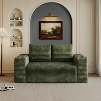 Boneless Corduroy Boneless Couch, Compression Sofa with Deep Seat, No Assembly Required, Comfy Loveseat Sofa with 2 Pillows, Sofa Couches for Living Room/Apartment