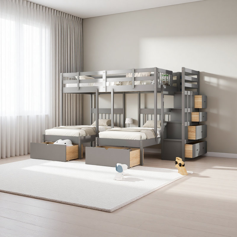 Full Over Twin & Twin Bunk Bed, Grey