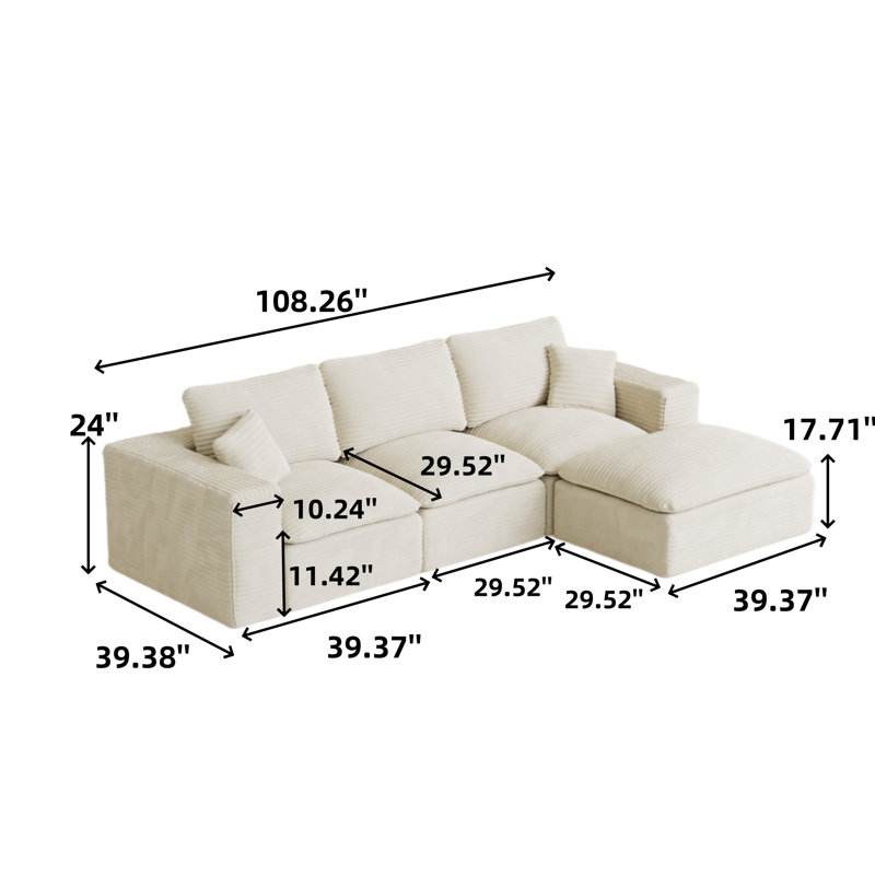 Canapé modulaire rembourré Boneless, Velours côtelé blanc