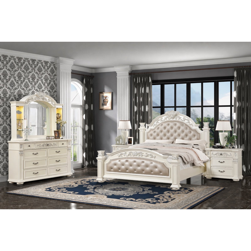 Lounette Platinum White 4-Piece Bedroom Set, Queen