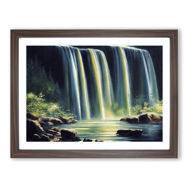 Impressive Waterfall - Single Picture Frame Painting, 46cm H x 64cm W x 2cm D, Walnut