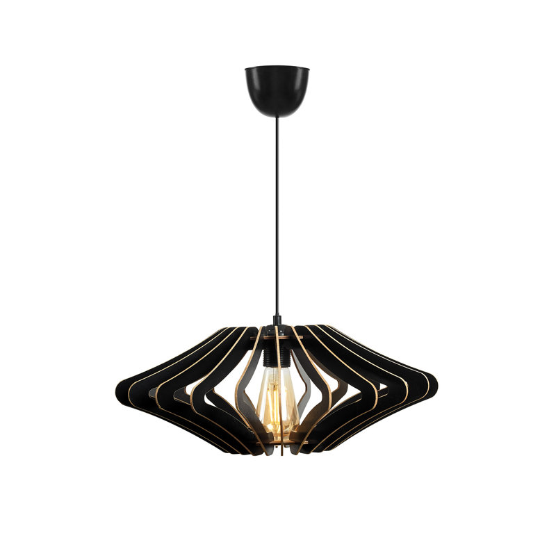 Élégant lustre noir scandinave, hauteur réglable 21,7 pouces | Structure en panneau de fibres à densité moyenne, épaisseur: 0,1 pouce | Douille E27, 40 W maximum | Conception élégante de couleur unie pour la décoration intérieure moderne et l'éclairage ambiant