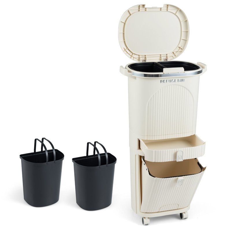 Plastic Waste Bin, Beige
