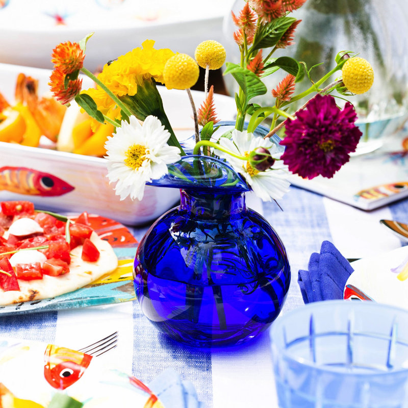 Vase de table en verre Hibiscus, Hauteur totale - 5,5 po, Cobalt; cobalt
