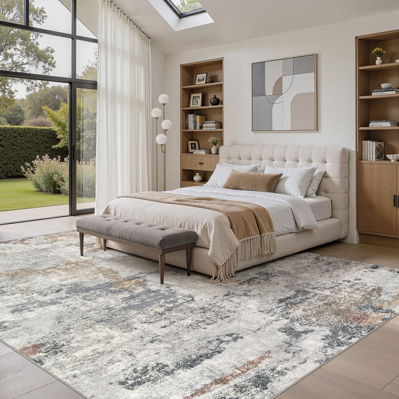 Tapis lavable résistant aux taches Dagmar, Rectangle 10 pi x 12 pi, Grey;Red;Beige