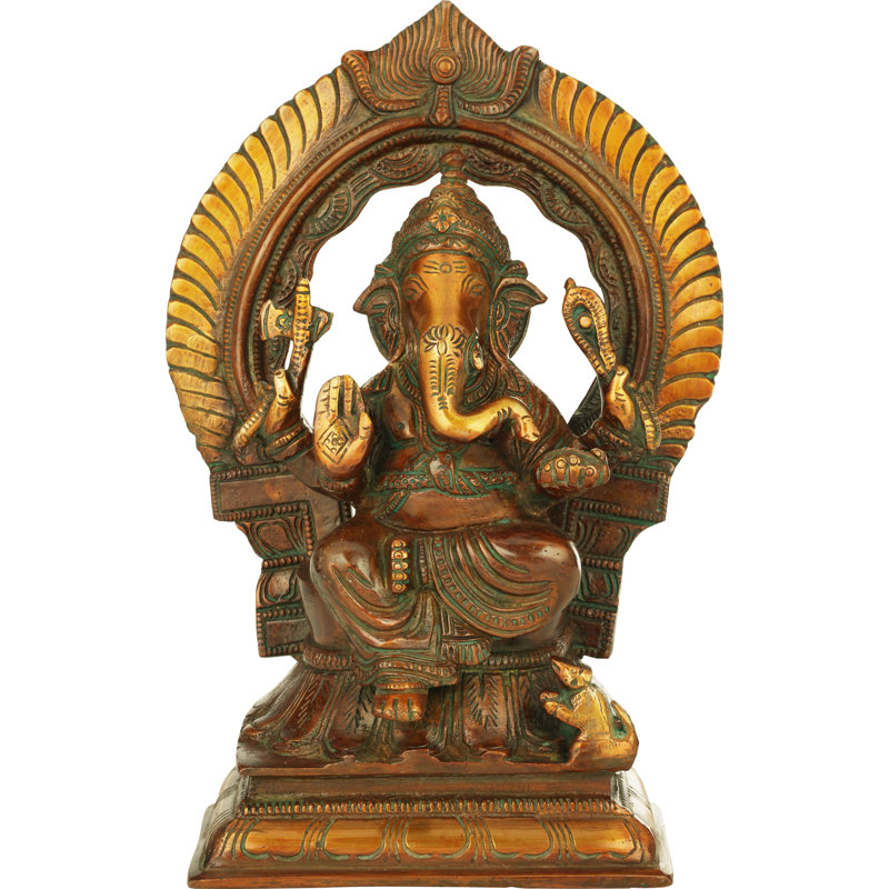 Figurine assise Ganesha avec Prabhavali, Brun / or