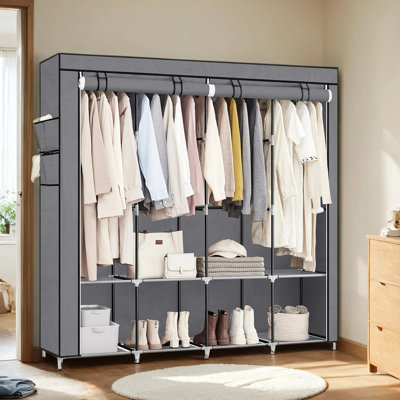 Portable Closet, Wardrobe Closet Organizer With Cover, 4 Hanging Rods And Shelves, 4 Side Pockets, 17.7 X 66.9 X 65.7 Inches, Large Capacity For Bedroom, Living Room