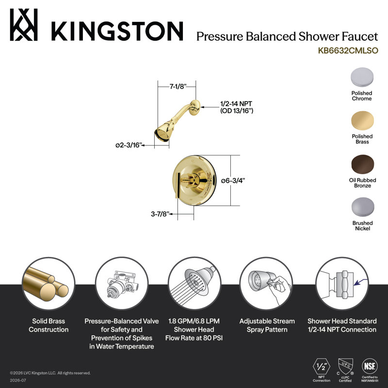 Kingston Brass Manhattan Single-Handle Pressure Balanced Shower Faucet, Oil Rubbed Bronze