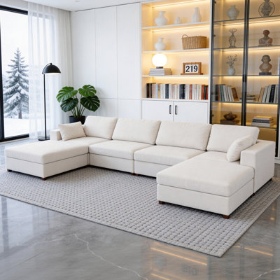 Upholstered Corner Sectional Sofa Couch With 2 Ottomans