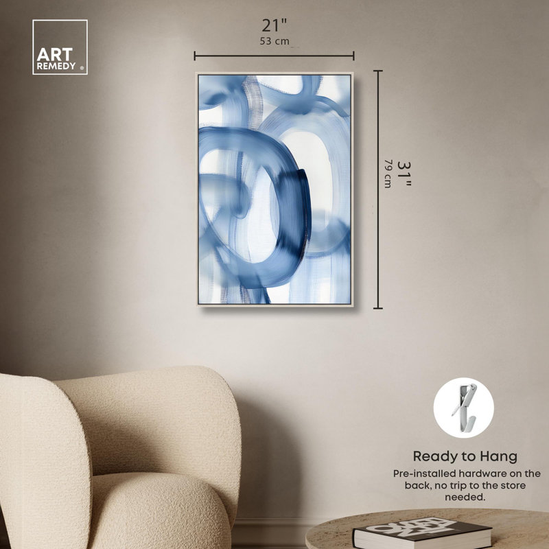 "Fading Blue Mist III", impression sur toile par Art Remedy, 31" H x 21" W, Cadre argenté