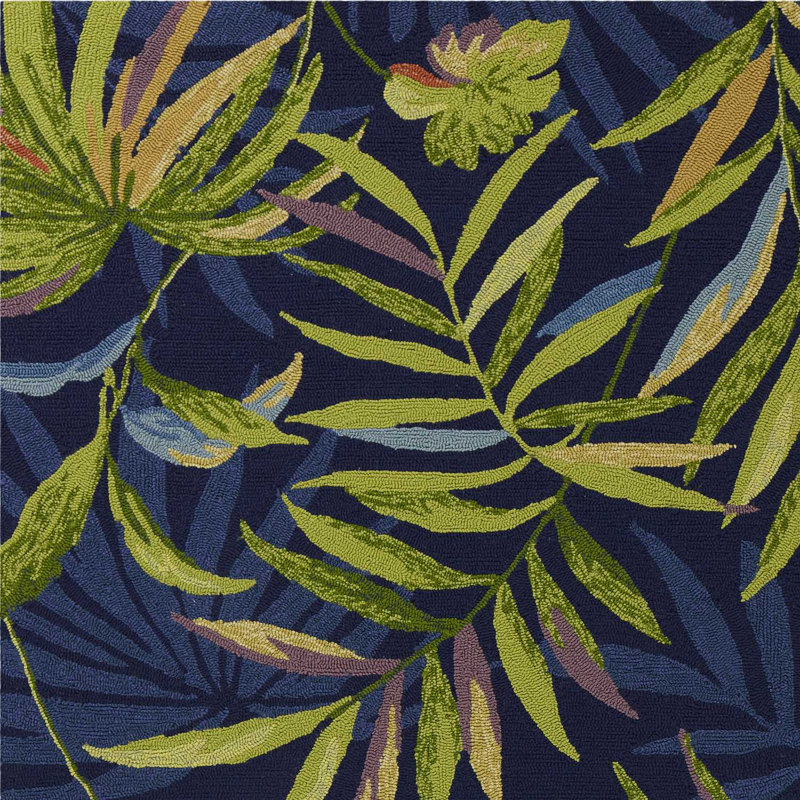 Salzman Blue Floral Handmade Indoor Outdoor Area Rug, Rectangle 5' x 7'6"