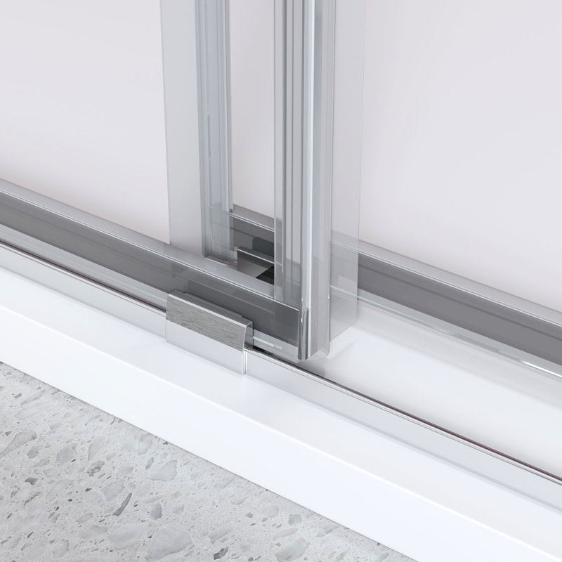 Porte de douche coulissante double 72 po - 76 po en verre trempé de 3/8 po (10 mm), rail en acier inoxydable, 4 roulettes, construction robuste, X 76 po, raccords, fonctionnement stable