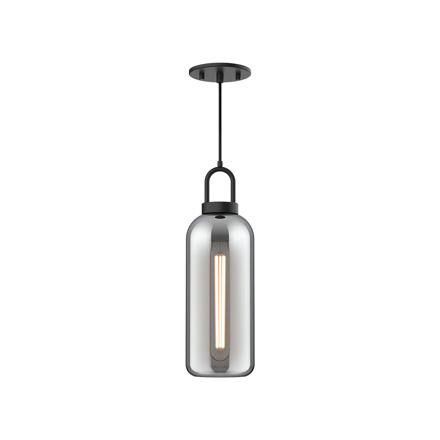 Minneapolis Single Light Glass Pendant, Smoke, Matte Black, 14.875" H x 5.125"W  x  5.125" D 